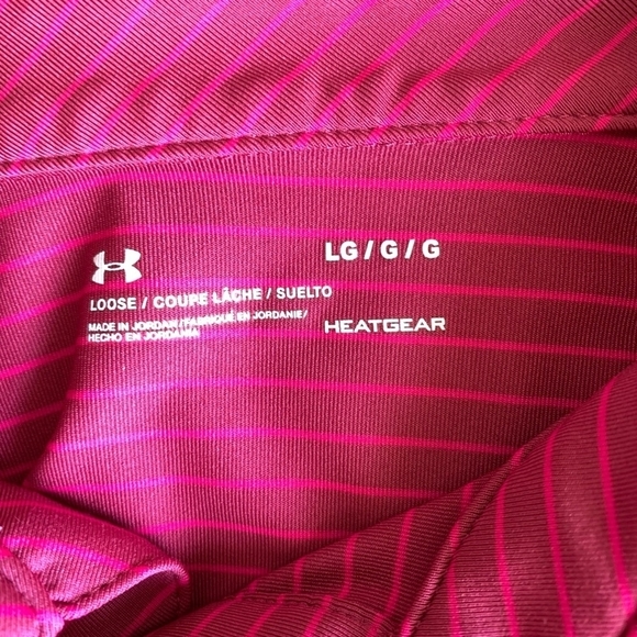 Under Armour Heatgear Polo Men’s Unisex T-shirt Pink Striped Loose Fit Tee Top - Picture 6 of 6